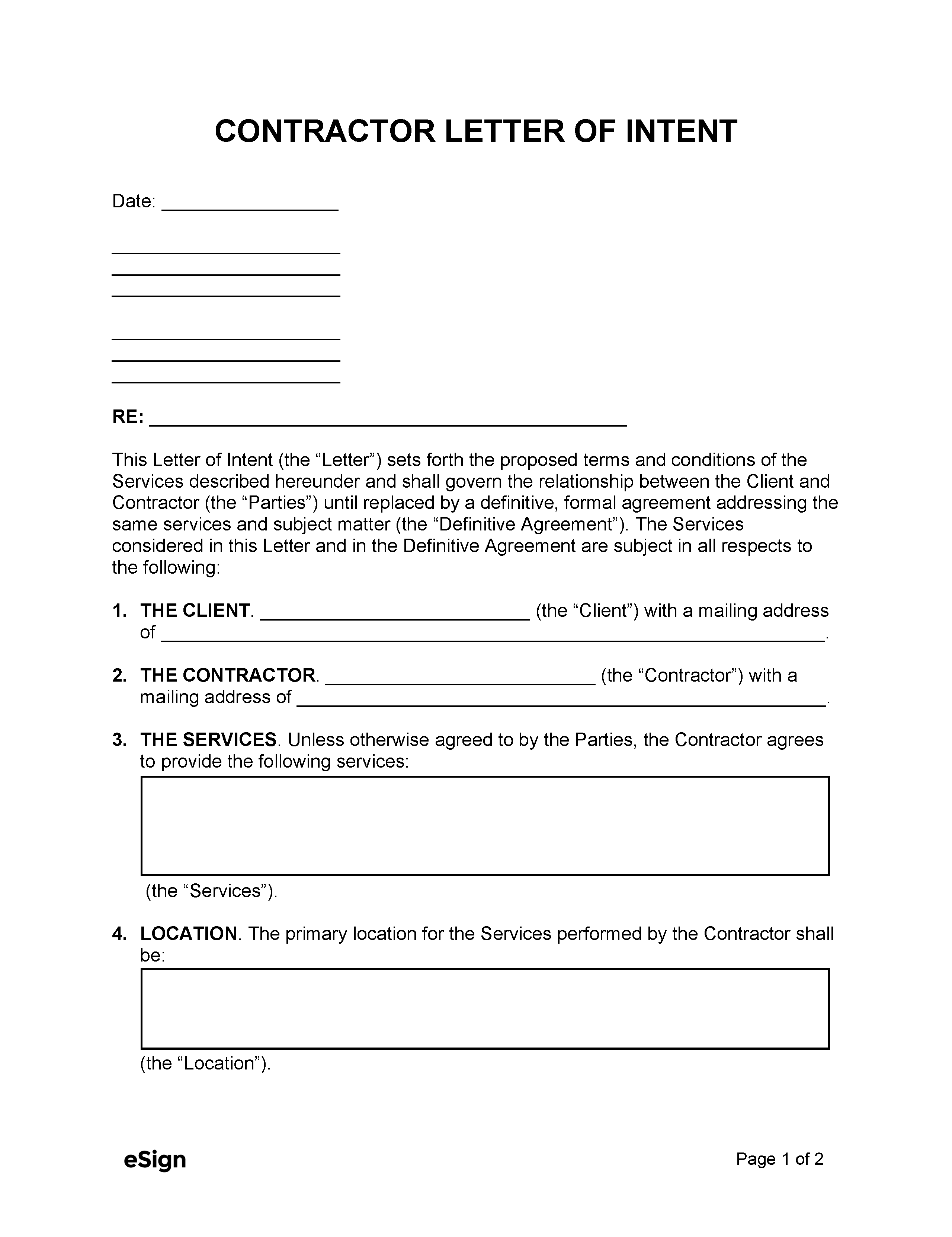 Free Contractor Letter Of Intent Template PDF Word Letter Of Intent